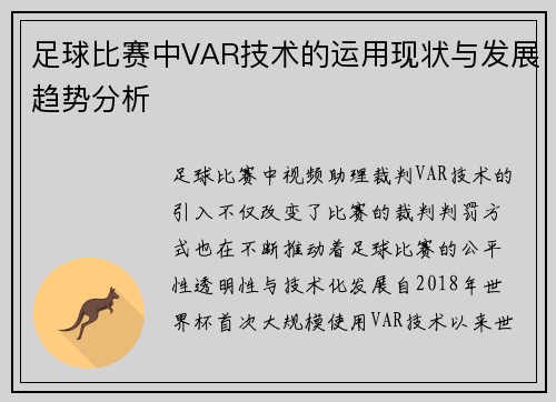 足球比赛中VAR技术的运用现状与发展趋势分析