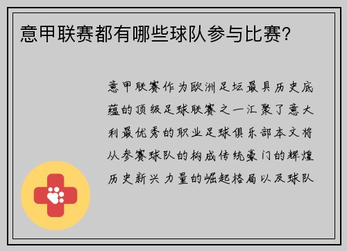 意甲联赛都有哪些球队参与比赛？
